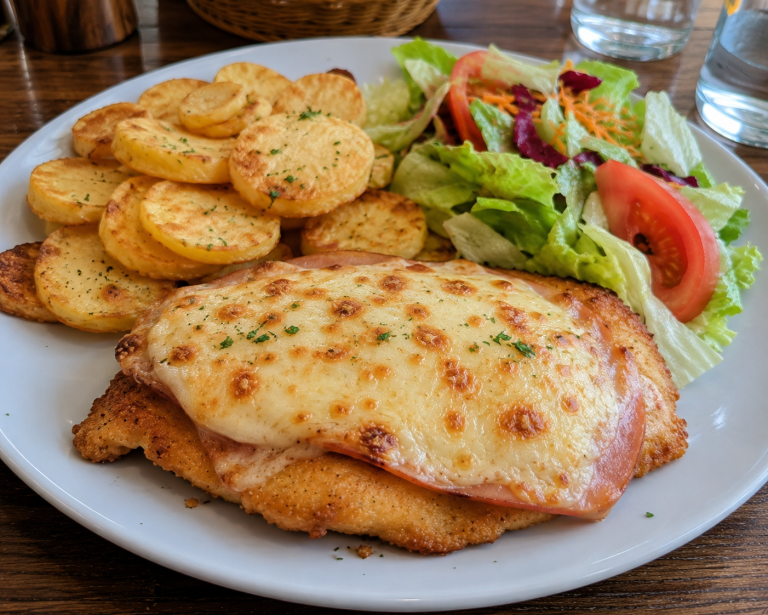 Pileći zagrebački, ploške, salata
