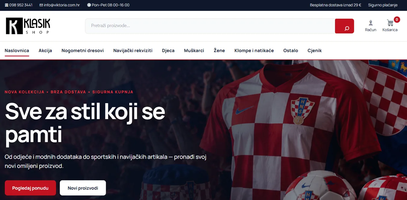 Snimka naslovnice web stranice Klasik Shop