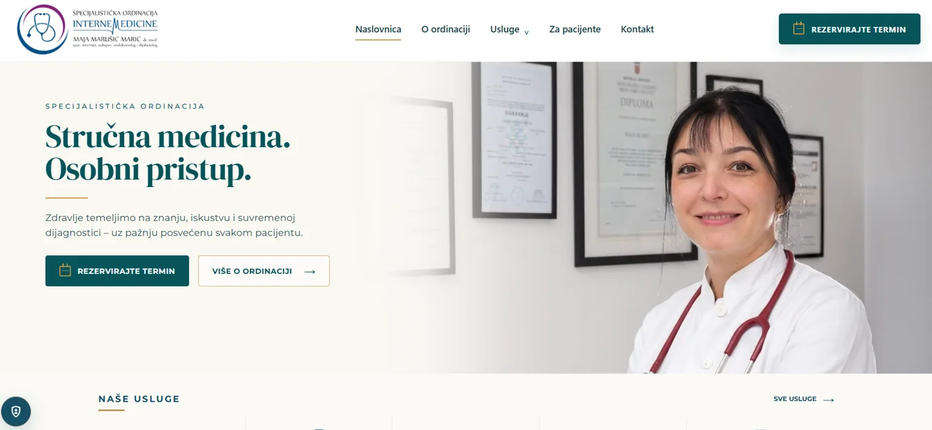 Snimka naslovnice web stranice Dr. Marušić Marić