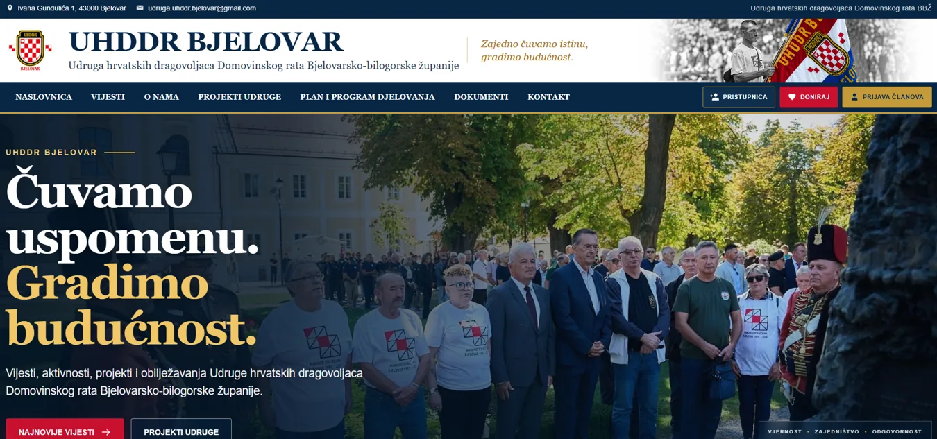 Snimka naslovnice web stranice UHDDR Bjelovar